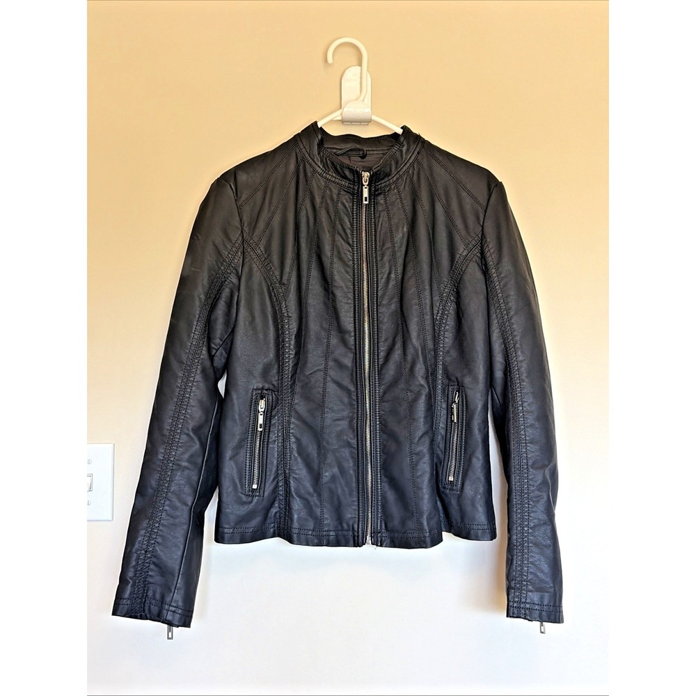 Made by Johnny Los Angeles Classic Black Faux Leather Moto Biker Jacket Large